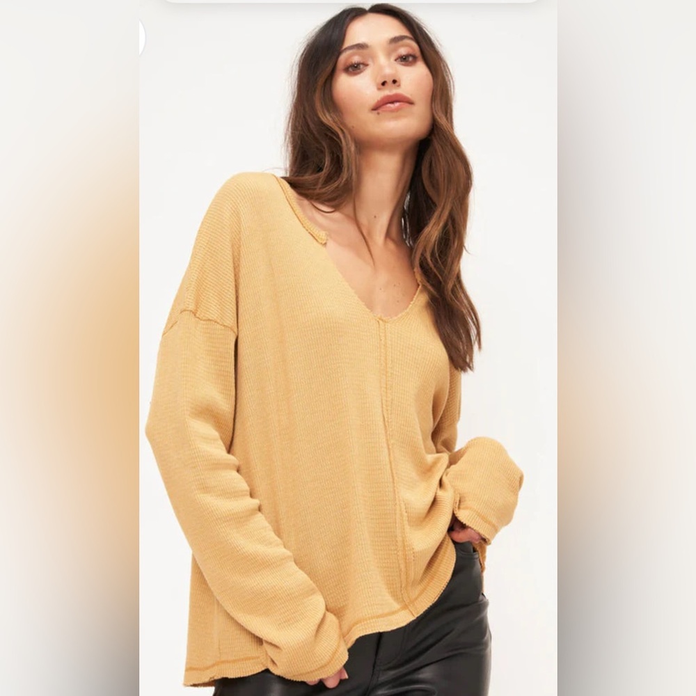 Project Social T Antique Gold Ezra Notched Neck Thermal Top